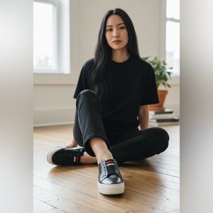 Bibilou Women's Black Leather Trainers Sneakers US 9